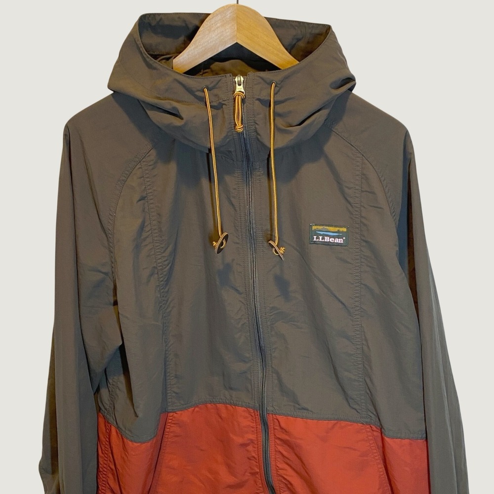 L.L.Bean Windbreaker Jacket Mens XL Tall Brown Red Excellent Colorblock Hooded